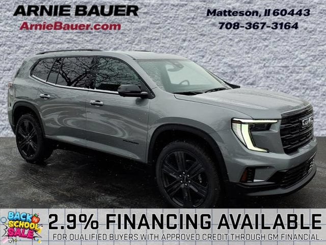 2026 GMC Acadia Elevation in Sterling Metallic — front three-quarter view