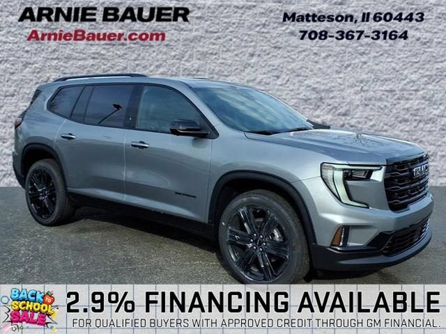 2026 GMC Acadia Elevation in Sterling Metallic — front three-quarter view