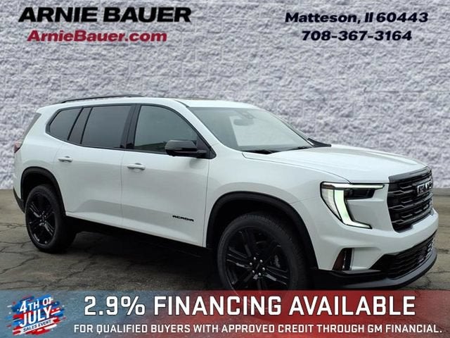 2026 GMC Acadia Elevation in Summit White — front three-quarter view