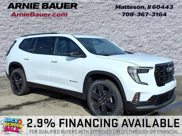 2026 GMC Acadia Elevation in Glacier White Tricoat — front three-quarter view