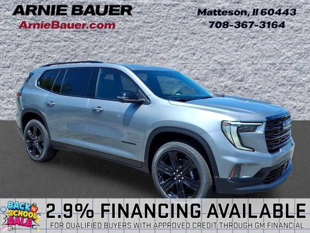 2026 GMC Acadia Elevation in Sterling Metallic — front three-quarter view