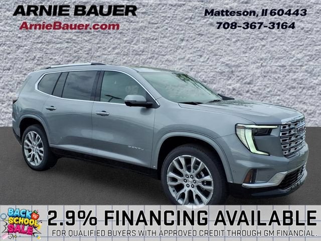2026 GMC Acadia Denali in Sterling Metallic — front three-quarter view