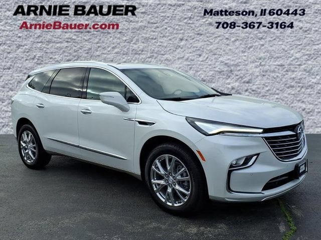 2023 Buick Enclave Premium in White Frost Tricoat — front three-quarter view
