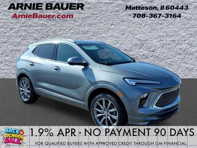 2026 Buick Encore GX Avenir in Moonstone Gray Metallic — front three-quarter view