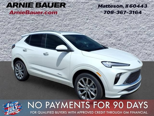 2026 Buick Encore GX Avenir in White Frost Tricoat — front three-quarter view