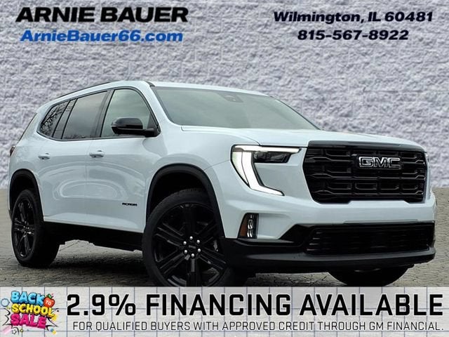 2026 GMC Acadia Elevation in Glacier White Tricoat — front three-quarter view